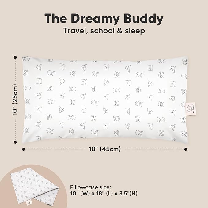 Toddler Pillow with Pillowcase - 10x18 My Little Dreamy Kids Travel Bed Pillows for Sleeping, Organic Cotton Small Pillowcase, Soft & Breathable, Machine Washable, Toddlers 2-5 years old (KeaDoodles)
