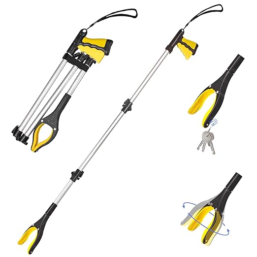 EJG 43 Inch Extra Long Reacher Grabber Tool for Elderly and Disabled, Heavy Duty Pickup Aid with Folding Design, Rotating Jaw & Magnet Tip, Wide 4" Claw Trash Picker