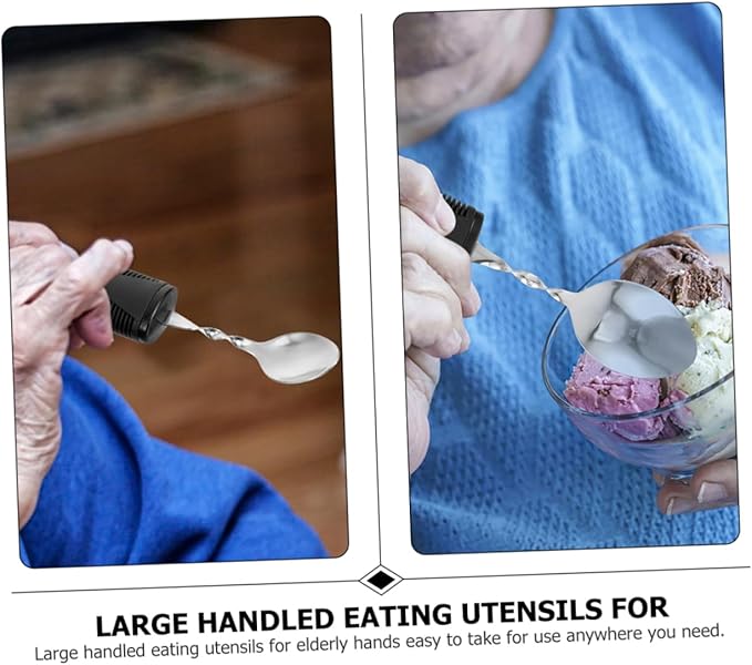Gatuida 2 Sets Portable Adaptive Utensils for Elderly of Shaking Spoons and Forks with Ergonomic Design Lightweight and Easy to Grip for Seniors and Disabled Users
