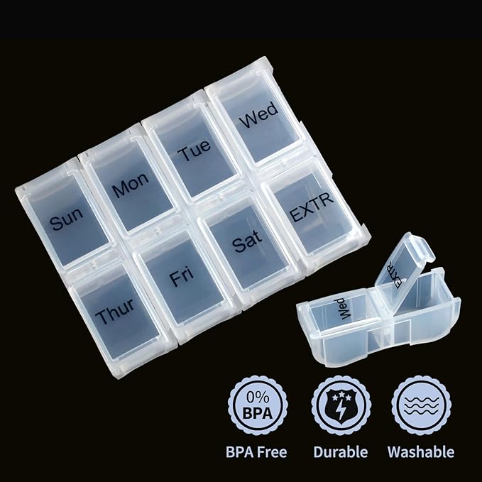 Weekly Travel Pill Organizer Case for Purse with Removable 7 Day Box, Fashionable Pill Container for Medicine, Vitamin, Supplement