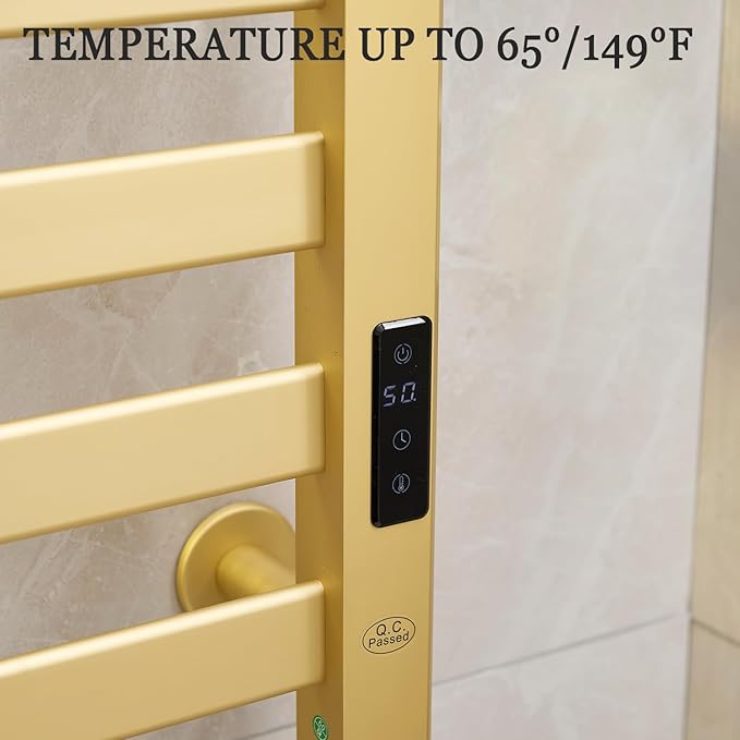 Verida Towel Warmer Rack, Heated Towel Rack for Bathroom, Wall-Mounted Plug (Not Hardwired), Aluminum Alloy, with Timer and Temperature Adjustment, Overheat Protection Function(Large Gold)