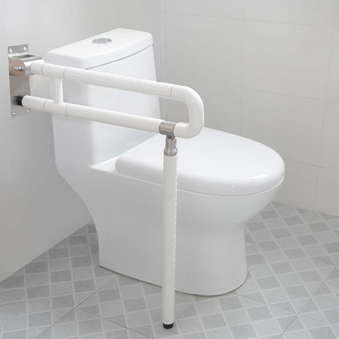 MYOYAY 24In Toilet Safety Rails Wall Mount Floor Support Foldable Toilet Grab Bar Handicap Grab Bars Rails Non-Slip Stainless Steel Flip Up Grab Bar Fluorescent Handrails for Seniors Disabled Pregnant