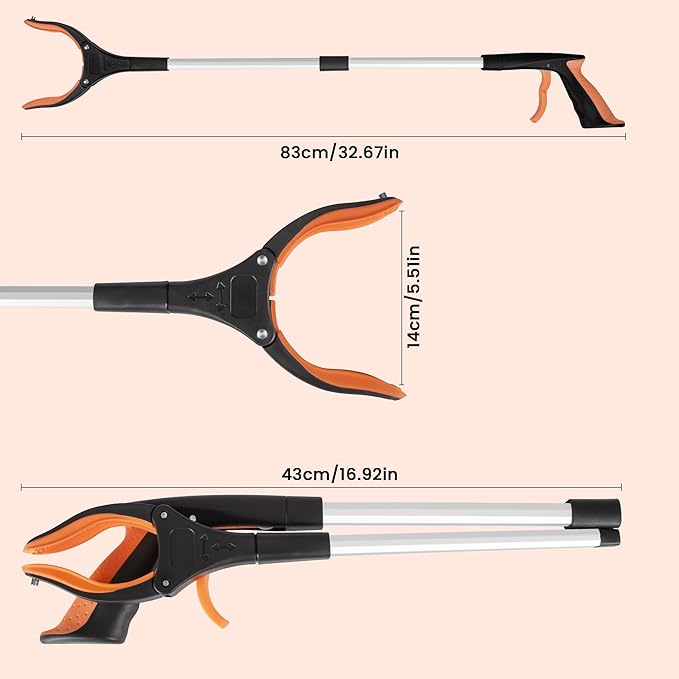32.65"Grabber Reacher Tool, Foldable Trash Picker, 360°Rotating Grabber with Magnetic for Seniors and Disabled