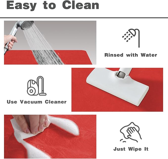 TYUU Christmas Bath Mat, Red Bathroom Rugs Non Slip Washable Thin Absorbent Bath Mat Fits Under Door Bathroom Floor Mat Perfect for Bath, Shower, or Sink 24"x70" Red