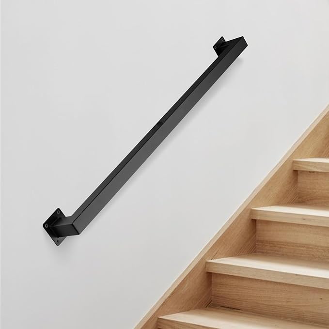 Stair Railing Metal Hand Rails for Indoor Stairs Wall Mount Staircase Handrails 1.25" Pipe Stair Handrail for Steps Black Iron Stairway Railing for Outdoor & Indoor Stairs -48inch