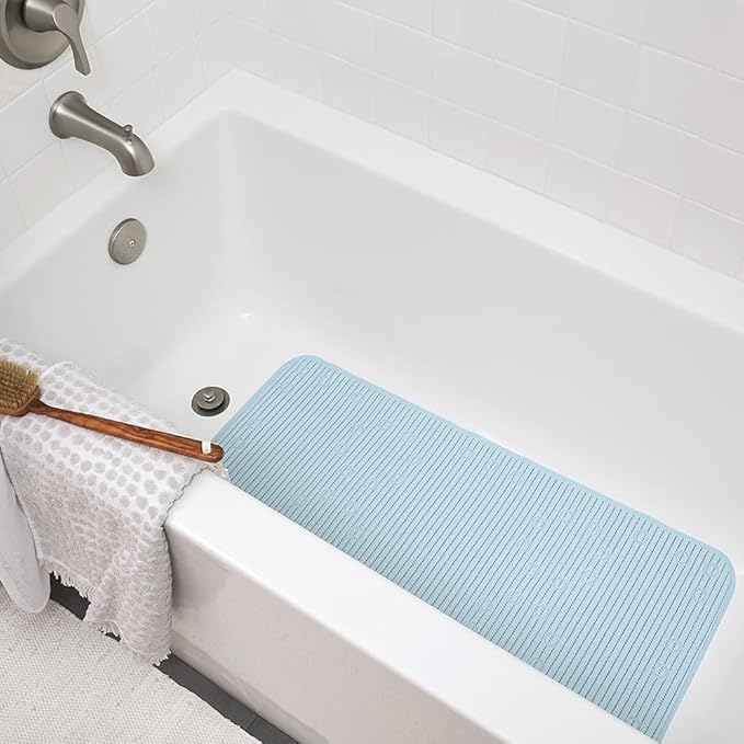 Duck Brand Clorox Bath Mat for Tubs, Non Slip Bathtub Mat with Suction Cups, 17 Inches x 36 Inches, Sky Blue, 2 Pack