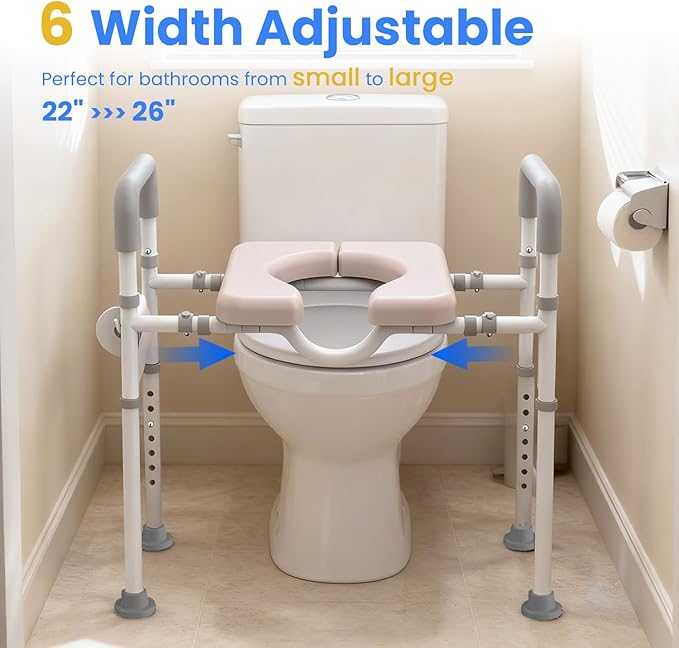 Male-Friendly Raised Toilet Seat with Handles, Adjustable Width Toilet Seat Riser for Seniors, 400LBS Handicap Toilet Seat for Elderly, Elevated Toilet Riser, Fits Any Toilets