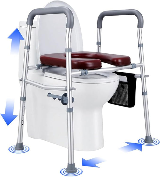 Raised Toilet Seat with Handle for Seniors Adjustable Aluminum Alloy, Elevated Toilet Seat Elongated with Arms for Elderly
