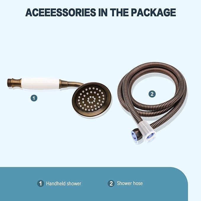 ENGA Vintage Hand-held Shower Rain Sprayer Telephone Shaped Ceramic Shower Head with 59 Inch Hose for Bathroom (Retro Bronze)