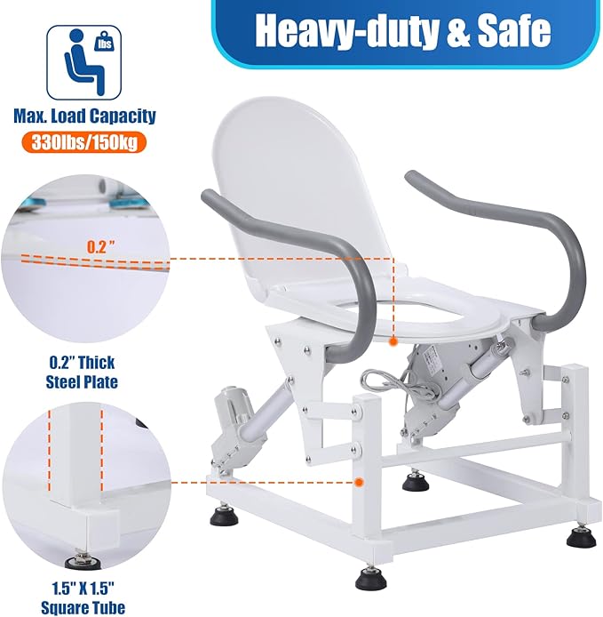 Lift Toilet Seat for Elderly with Padded Arms, Dual Motors Electric Sit to Stand Lift for Elderly and Disabled, Toilet Seat Lift Supports Up to 440lbs