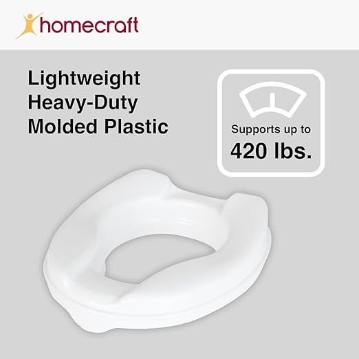 Homecraft Savanah Raised Toilet Seat, 2" High Elevated Toilet Seat Locks Onto Standard Toilets, Portable Assistance Commode Seat with Sturdy Brackets, Medical Aid for Elderly, Disabled, Limited Mobility