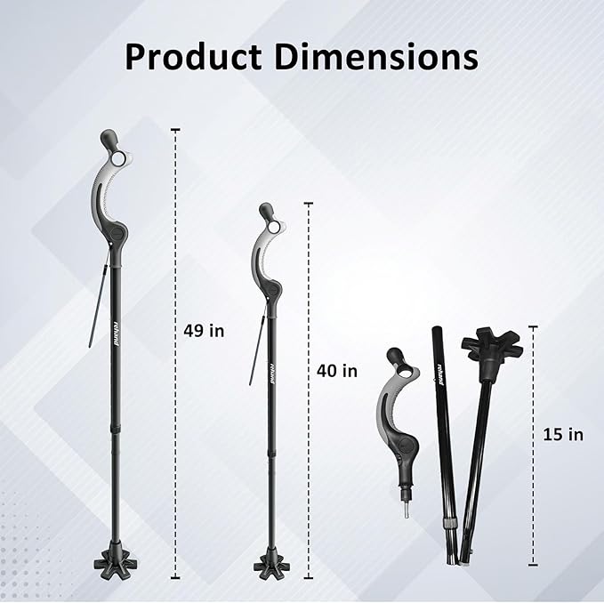 REHAND Adjustable Walking Cane for Seniors Adults - Ergonomic Anti-Slip Grip, 10 Height Settings (40"-49"), 350lbs Weight Capacity, Self-Standing Foldable Cane with Enhanced Anti Slip Base (Black)