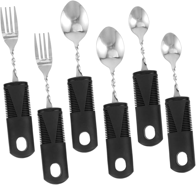 Gatuida 2 Sets Portable Adaptive Utensils for Elderly of Shaking Spoons and Forks with Ergonomic Design Lightweight and Easy to Grip for Seniors and Disabled Users