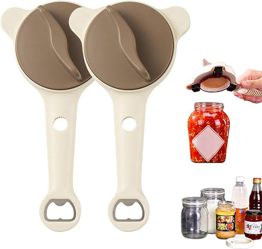 2PCS 2026 New 4-in-1 Jar Opener, Multi-Functional Jar & Bottle Opener for Seniors & Arthritis Sufferers, Adjustable Lid Gripper with Non-Slip Teeth for Kitchen Jars (1”-3.5”), Cans, Wine Bottles