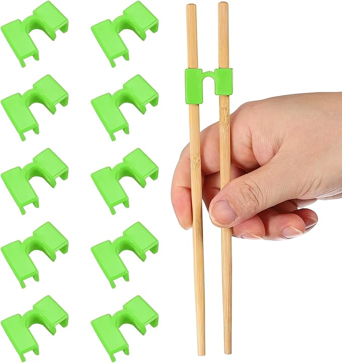 uxcell 10 Pcs Chopsticks Helper, Reusable Training Chopstick Hinges Connector Practice Chop Sticks Helpers for Adult Beginners Learners, Green