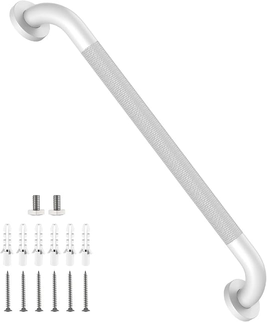 White Grab Bar 24 Inch, iHansee Anti-Slip Bathroom Grab Bar w/Knurled Texture Grip, Stainless Steel Safety Handrail for Toilet Bathtub, Wall Mounted Shower Handle Handicap Bars for Senior Elderly