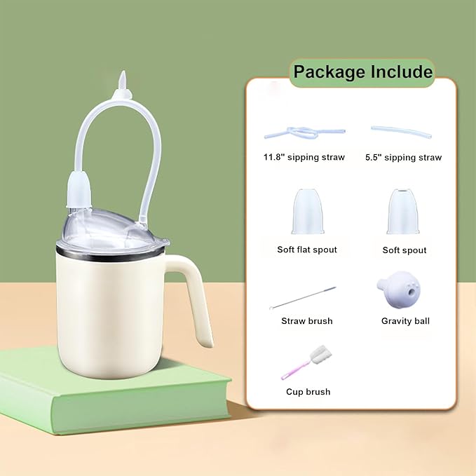 Adult Sippy Sup for Elderly 14oz Stainless Steel Spill Proof Cup with Straw, 3 in 1 Elderly Sippy Cup with Lid, Suitable for Seniors Disabled Patients Limited Mobility