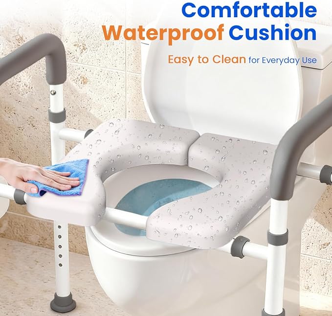 Toilet Seat Risers for Seniors, Raised Toilet Seat with Handles, Adjustable Width & Height Toilet Riser, 400lb Handicap Elevated Toilet Seat for Elderly, Disabled, Fits Any Toilet