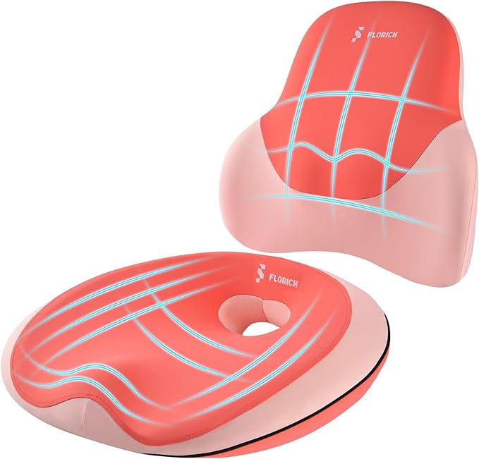 FLORICH Seat Cushion Lumbar Support Pillow for Office Chair, Car Lower Back Support, Ergonomic Desk Chair Pillow for Butt and Back Support of Memory Foam Seat Pad(Dark Pink)