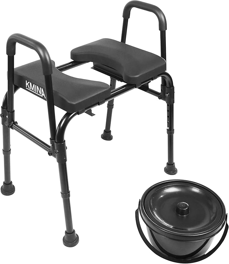 KMINA Raised Toilet Seat with Handles, 400 lbs Toilet Seat Risers for Seniors, Adjustable Height & Width, Comfort PU Foam Seat, Fit Any Toilet, Patented, Made in Europe