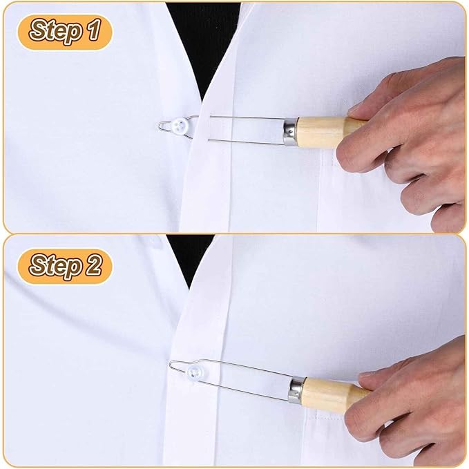 Easy Button Hook, Steel Button Helper Tool for Elderly, Wide Wood Handle Buttons Fastener Device Assist Dressing Aid Tool for Seniors One Hand - Small Button and Universal