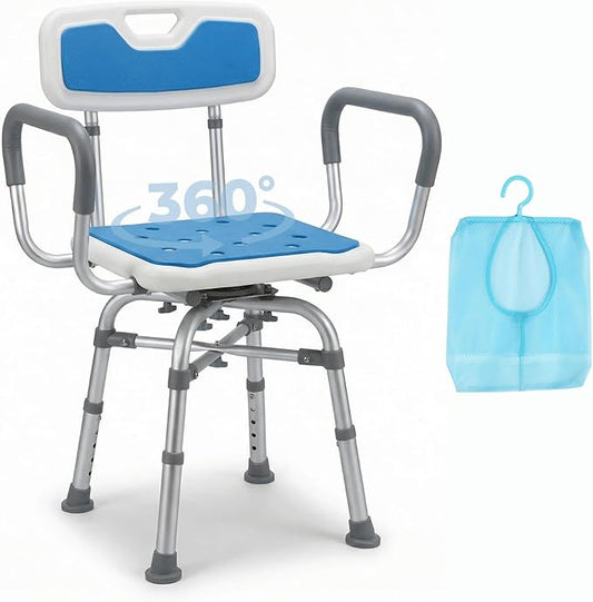 Swivel Shower Chair for Elderly and Disabled - Heavy Duty 500 lbs Shower Chair with Arms & Back for Inside Shower - 360° Rotating, Height Adjustable, Reinforced Bath Tub Bench Stool Seat