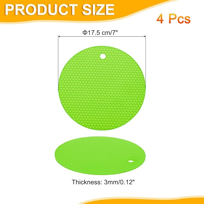 uxcell 4pcs Silicone Jar Opener Pads, 17.5cm/7" Texture Can Opener Multipurpose Round Bottle Lid Opener Non-Slip Coasters for Weak Hands Seniors Children, Green