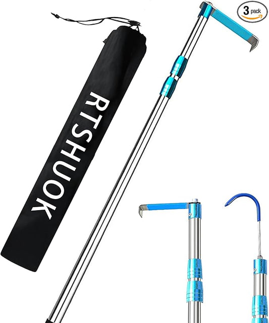 6.3 Ft Truck Cargo Grabber Reach Retriever Tool, Expandable Heavy Duty Stainless Steel Truck Telescoping Pull Pole with Two Hooks for PickupTruck SUV Boat Accessories