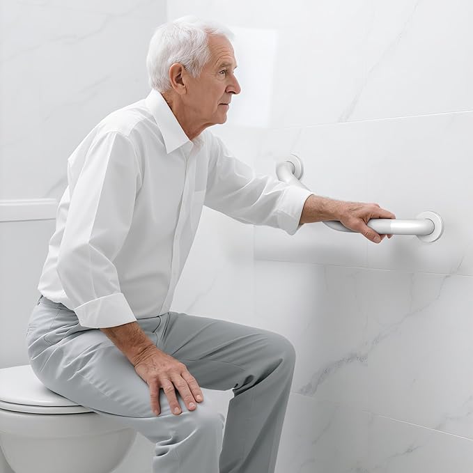 16 Inch Angled Shower Grab Bar White, Munzong 2 Pack Anti Slip Bathroom Grab Bar, Knurled Bathroom Balance Bar,Safety Hand Rail Support Handicap Elderly Injury Senior Assist Bath Handle-1.25” Tube