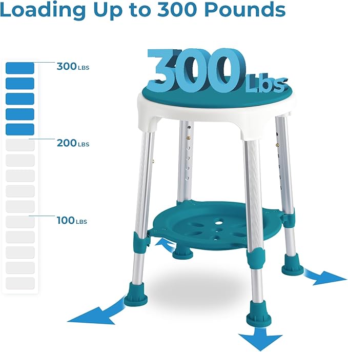 Shower Stool Chair for Inside Shower, Upgrade Small Corner Plastic Stool for Seniors Adult, 360° Swivel Shower Stool Seat for Bathroom, 6-Level Adjustable Height Bath Chair Stools with Shelf