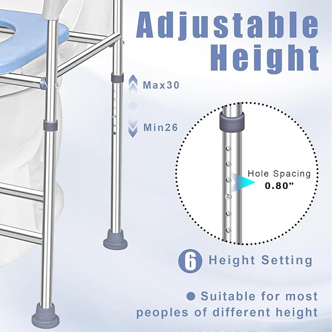 Toilet Seat Riser for Seniors, Raised Commode Chair for Toilet with arms, Adjustable 18–22 Inch Height,400 lb Handicap Elevated Toilet Seat, Fits V, U and Round Toilets.