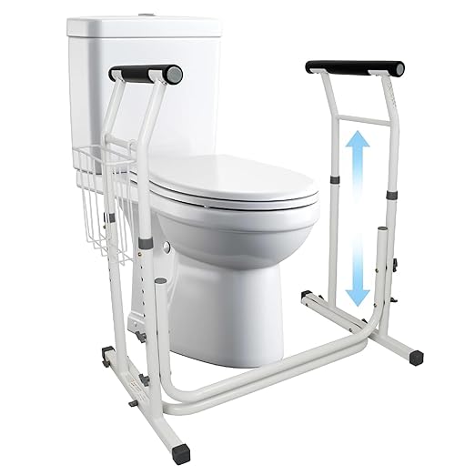 Carex Toilet Safety Rails, Adjustable Toilet Safety Frame with Handles for Elderly, Handicap, or Disabled, Heavy-Duty Non-Slip Grab Bar, with Padded Handles and Aluminum Frame for Bathroom Stability