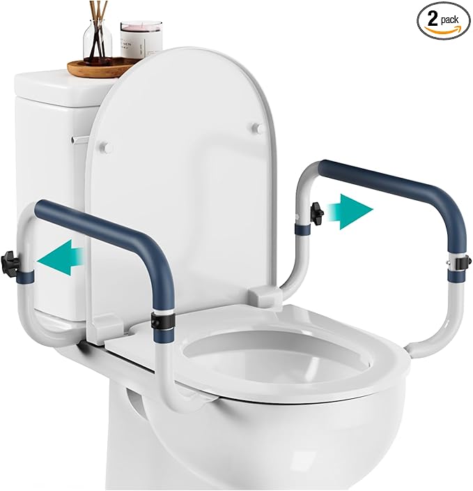 Toilet Safety Rails (250lb) - Adjustable Toilet Safety Rails, Toilet Bar for Elderly Adults, Toilets Rails for Seniors, Toilet Seat with Handles for Elderly & Disabled-Easy Installation-2 Pack