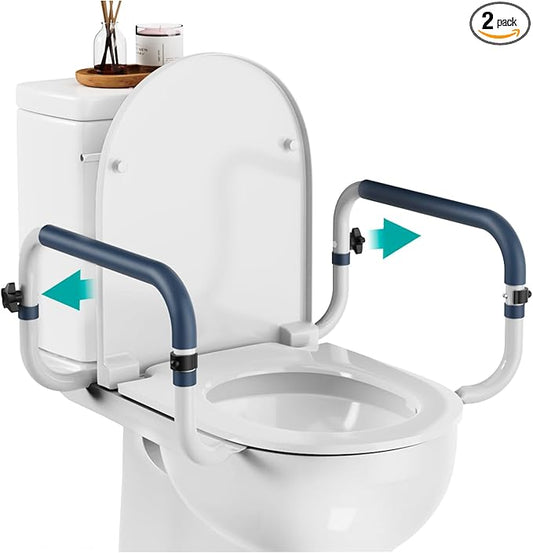 Toilet Safety Rails (250lb) - Adjustable Toilet Safety Rails, Toilet Bar for Elderly Adults, Toilets Rails for Seniors, Toilet Seat with Handles for Elderly & Disabled-Easy Installation-2 Pack