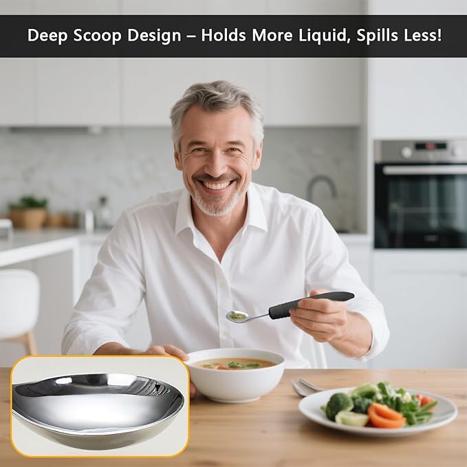 4Pcs Weighted Adaptive Utensils, 45°Angled Built up Utensils Set for Hand Tremors, 3.5oz Parkinsons Utensils for Elderly, Weighted Spoon Hand Tremors, Parkinson & Disabled Care Gift Pick (Left-Handed)