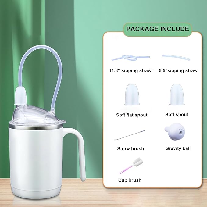 Adult Sippy Sup for Elderly 14oz Stainless Steel Spill Proof Cup with Straw, 3 in 1 Elderly Sippy Cup with Lid, Suitable for Seniors Disabled Patients Limited Mobility