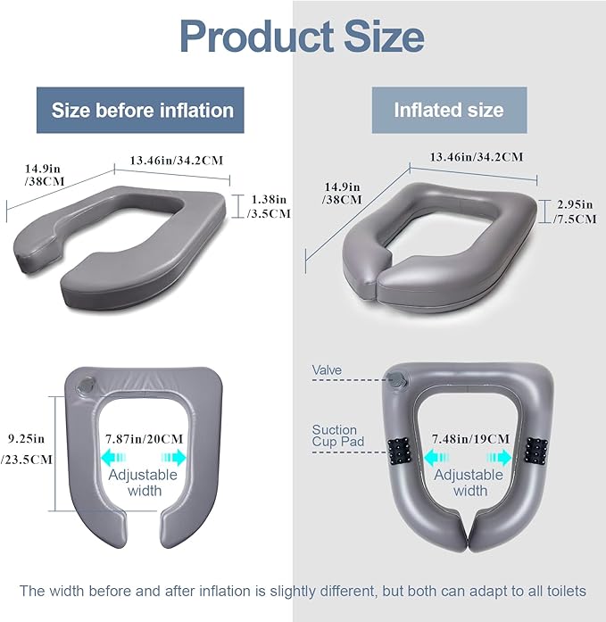Nevife Raised Toilet Seat Cushion-Inflatable & High-Density Foam Toilet Seat Riser for Elderly,Seniors,Pregnant & Post-Surgery,Portable Commode Booster ，Easy to Clean. 220lb (14.9" x 13.46" x 2.95")