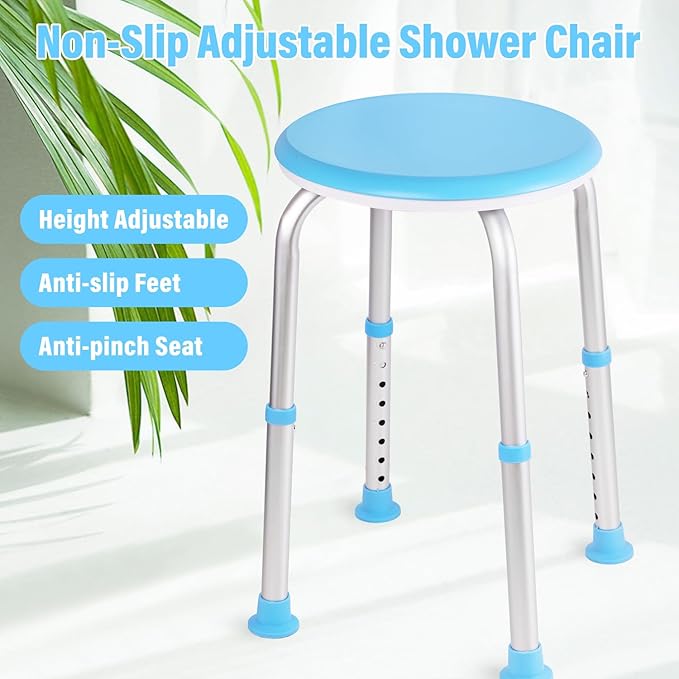 Shower Chair Shower Seat for Inside,Bath Chair for Elderly and Disabled,Tool-Free Assembly, Adjustable Height (13.75"-20.5"), 360° Swivel, Anti-Slip Feet - Supports 350lbs
