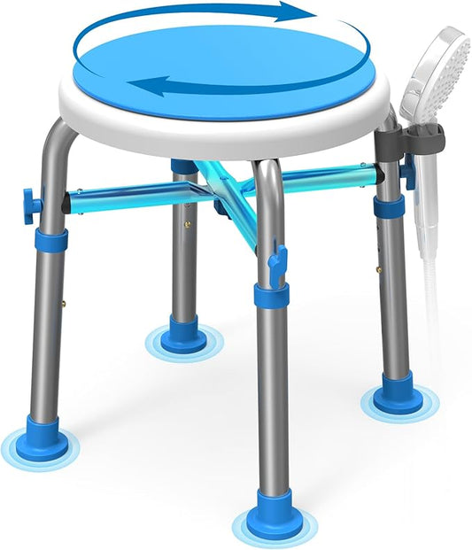 Loyoda FSA/HSA Eligible Swivel Shower Stool with Reinforced Crossing Bar, Height Adjustable Round Shower Chair for Inside Shower, Tool Free Assembly Shower Seats for Adults, 350lbs