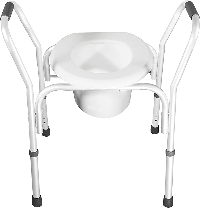 PCP Raised Toilet Seat and Safety Frame (Two-in-One), Wide Arms Rests, Adjustable Rise Height, Secure Elevated Lift Over Bowl, Made in USA, Wide Arms
