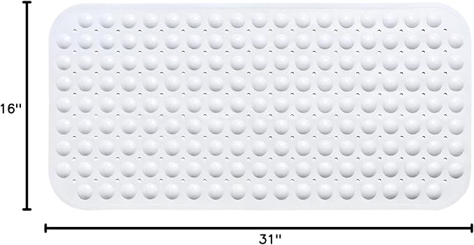 Large Non-Slip Bathtub & Shower Mat 31 inch x16 inch (Smooth/Non-Textured Tubs Only) Safe, Clean, Machine-Washable, Superior Grip&Drainage, Vinyl, Opaque White, Medium