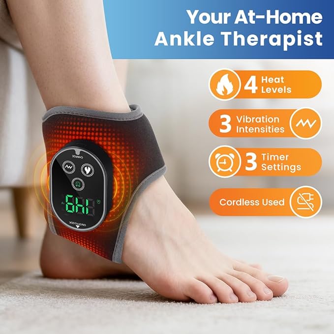 Cordless Ankle Massager for Pain Relief, Heated Ankle Massager, Foot Massager for Neuropathy, Ankle Heating Pad, Foot Heating Pad, Heated Foot Massager, Single One, Black