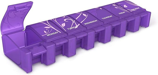 EZY DOSE Soft Touch Weekly (7-Day) Pill Case, Medicine Planner, Vitamin Organizer Box, Daily Planner, XL Compartments, Convenient and Easy to Use, Labeled Lids, Color May Vary, BPA Free