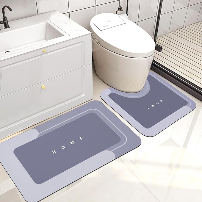 Housego 2PCS Absorbent Bath Mat Magic Rug Sets, Quick Drying Bath Mat Non-Slip Floor Rug Rubber Backed for Bathroom Kitchen Shower Sink, Water Absorbent (19.7''x23.6''+19.7''x31.9'', Blue)