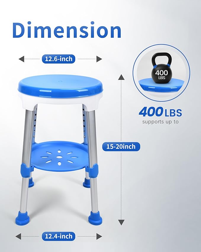 Sangohe Shower Chair for Inside Shower, 360 Swivel Shower Stool, Height Adjustable Shower Stool for Elderly and Disabled, 400 lbs Heavy Duty Shower Seat for Seniors, 797E