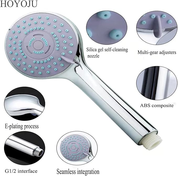 Handheld Showerheads High Pressure Water Saving showerheads 5 Mode Function 4 inch Face Spray Handheld Showers Join G1/2 interface 2.5 GPM High Flow Regulator and Pressure Optimization Chrome…