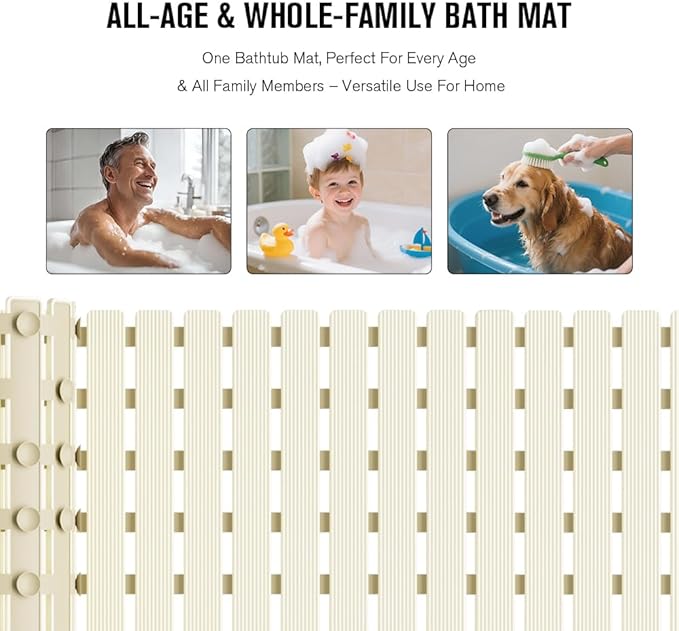 MBOSS Bath Tub Shower Mat Non Slip Bathtub Mats for Bathroom Shower Floor Mat Bath Mats for Shower Tub Anti Slip Shower Mat with Drain Hole and Large Suction Cups (Ivory White, 37.5 X 15.7 Inch)