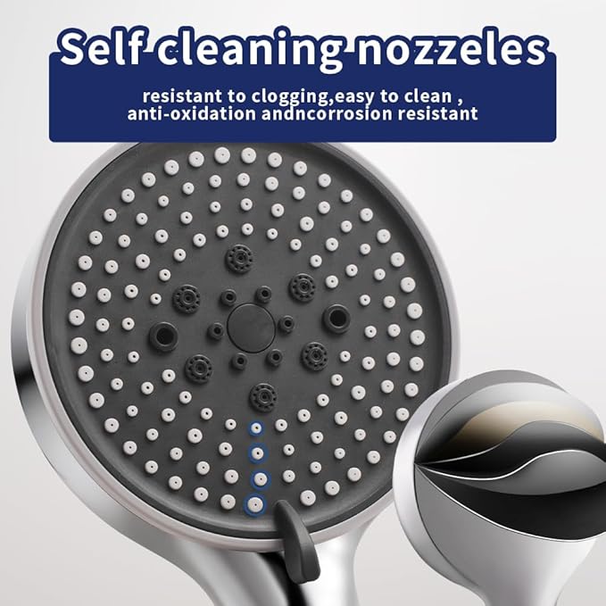 Handheld Shower Head, High Pressure Shower Head With 80" Hose And Adjustable Bracket, Anti-Clog Nozzles, 5 Spray Setting Showerhead, Chrome