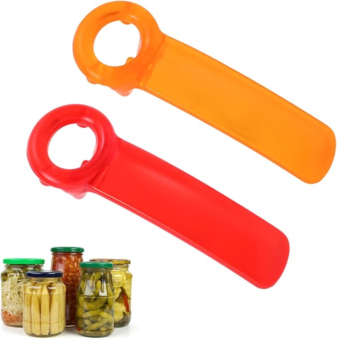 2pcs Jar Keys, Jar Opener Grippers Can Lid Opener Tool for Weak Hands Seniors Elderly (Orange, Red)