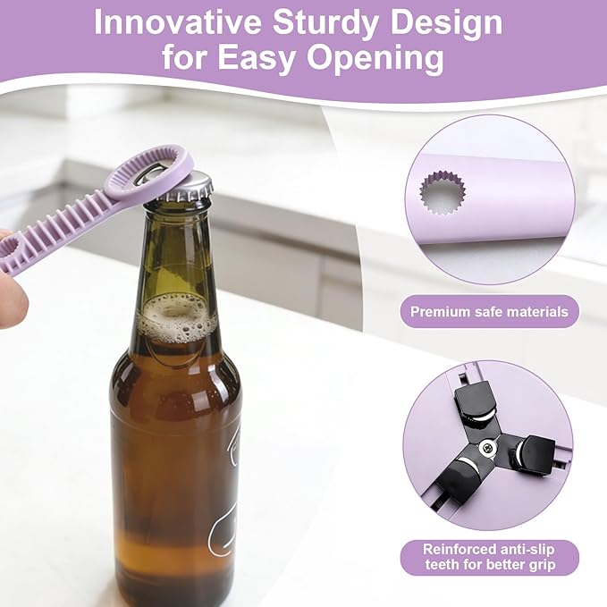 Multi-Functional 4-in-1 Jar Opener, Adjustable Stainless Steel Bottle Opener for Multi Size Jar Bottles with Ergonomic Non-Slip Handle Grip, Kitchen Helper for Seniors Weak Hands Arthritis
